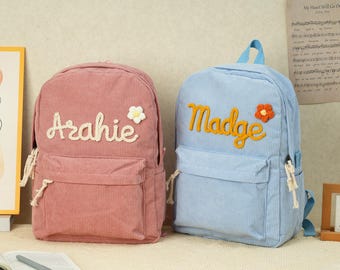 Handmade Embroidered Corduroy Backpack, Personalized Toddler School Bag
