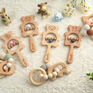 Personalized Rattle for Baby,Custom Wooden Baby Rattle,Engraved Rattle with Bells,Sensory Toys,Baby Shower Gift,Newborn Gift,Montessori Toys