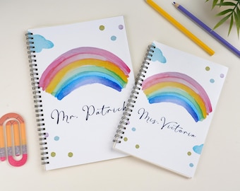 Personalized Teacher Notebook, Rainbow Design, Teacher Appreciation Gift