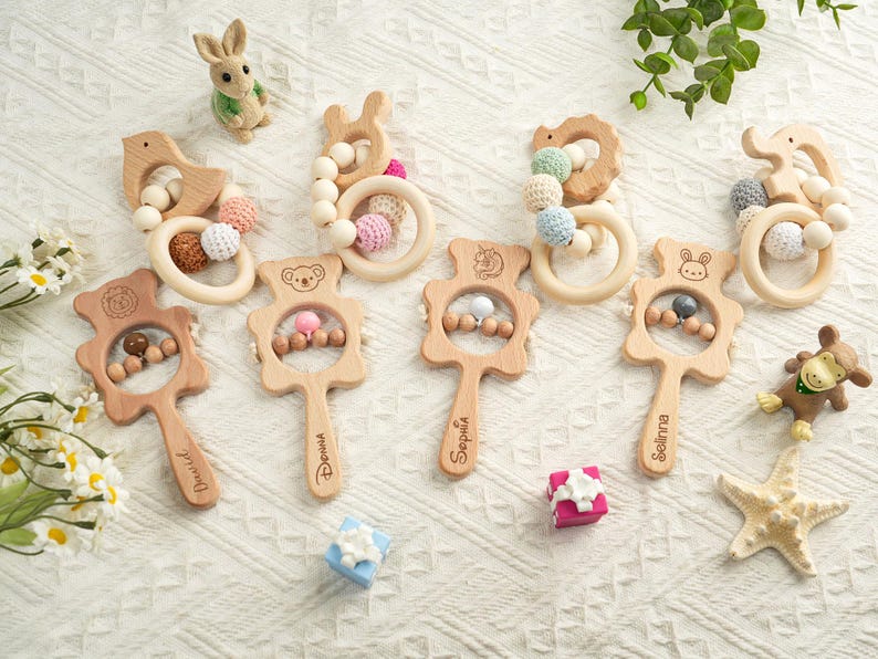 Personalized Rattle for Baby,custom Wooden Baby Rattle,engraved Rattle ...