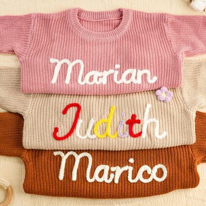 Personalized Baby Name Sweater,Hand Embroidered Name Baby Sweater,Baby Sweater with Name,Baby Shower Gifts,Custom Baby Gifts for Girl Boy
