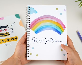 Personalized Teacher Notebook, Rainbow Design, Teacher Appreciation Gift