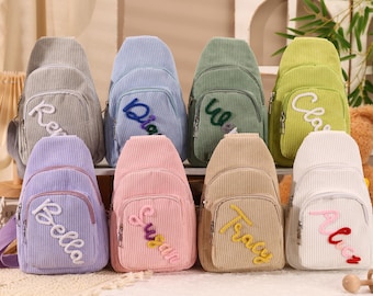 Personalized Toddler Sling Bag, Custom Name Purse, Kid Corduroy Waist Pack, Gift for Kids