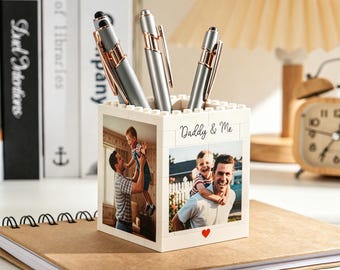 Personalisierte Daddy & Me Foto Brick Bleistift Pot, Custom Schreibtisch Organizer