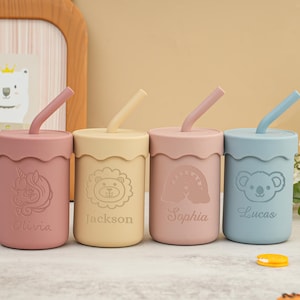 Silicone Cup Personalized, Custom Silicone Cup with Straw, Engraved Sippy Cup, Toddler Training Cup, Silicone Sippy Cup, Baby Tumbler Gifts