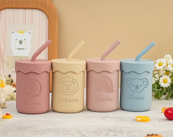 Vaso de silicona personalizado, vaso de silicona personalizado con pajita, vaso para bebé grabado, vaso de entrenamiento para niños pequeños, vaso para bebé de silicona, regalo para bebé