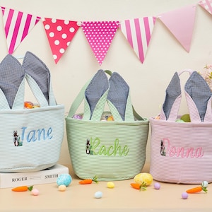 Personalized Easter Basket,Embroidered Kids Easter Basket,Custom Easter Basket with Name,Monogram Easter Bunny Basket for Kids Boys Girls