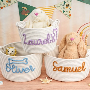 Personalized Baby Name Basket,Custom Baby Shower Gift Basket,Handmade Rope Baby Toys Basket,Newborn Gift,Personalized Storage Basket Gifts