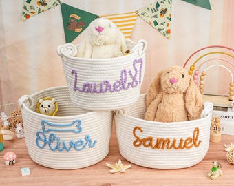 Personalized Baby Name Basket, Handmade Cotton Rope Storage