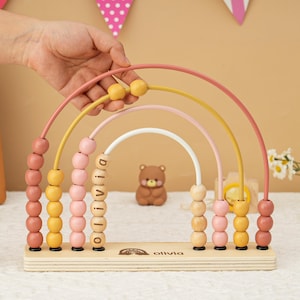Custom Baby Rainbow Abacus,Personalized Abacus,Wooden Baby Abacus,Baby Nursery Decor,Math Toddler Toy with Beads,Toddler Educational Toy