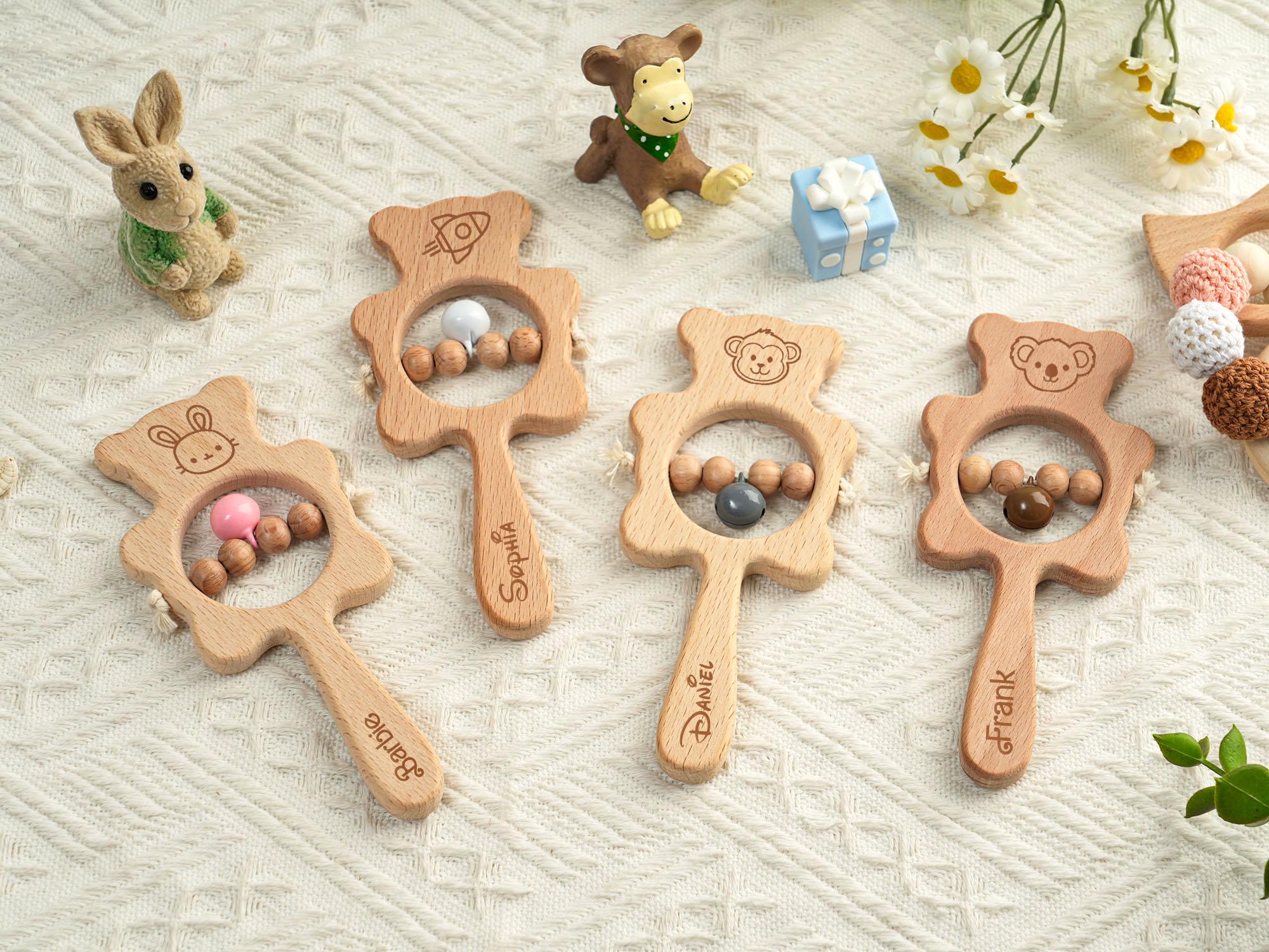 Personalized Rattle for Baby,custom Wooden Baby Rattle,engraved Rattle ...