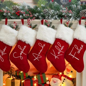 Red Plush Christmas Stocking,2025 Family Christmas Stockings, Personalized Christmas Stockings with Name,Holiday Stocking,Xmas Ornament Gift