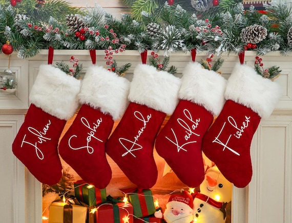 Red Plush Christmas Stocking,2026 Family Christmas Stockings, Personalized Christmas Stockings with Name,Holiday Stocking,Xmas Ornament Gift
