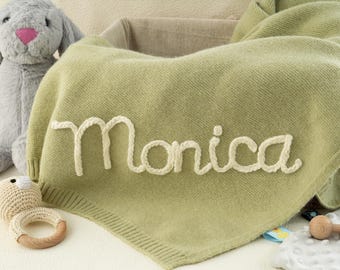 Hand Embroidered Personalized Baby Blanket, Cotton Newborn Gift