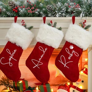 Red Plush Christmas Stocking,2025 Family Christmas Stockings, Personalized Christmas Stockings,Custom Holiday Stocking,Xmas Ornament Gifts