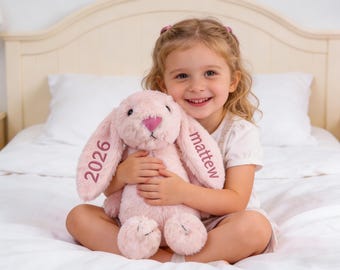 Personalized Embroidered Bunny Rabbit, Stuffed Doll, Newborn Baby Shower Gift, Easter Gift for Kids