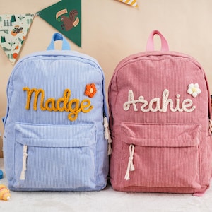 Sac à dos personnalisé pour enfant, sac à dos en velours côtelé fait main, sac à dos monogramme pour tout-petit, cartables brodés pour tout-petits, sac à dos avec nom