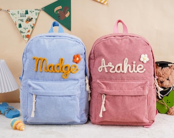 Personalized Corduroy Kids Backpack, Embroidered Name School Bag