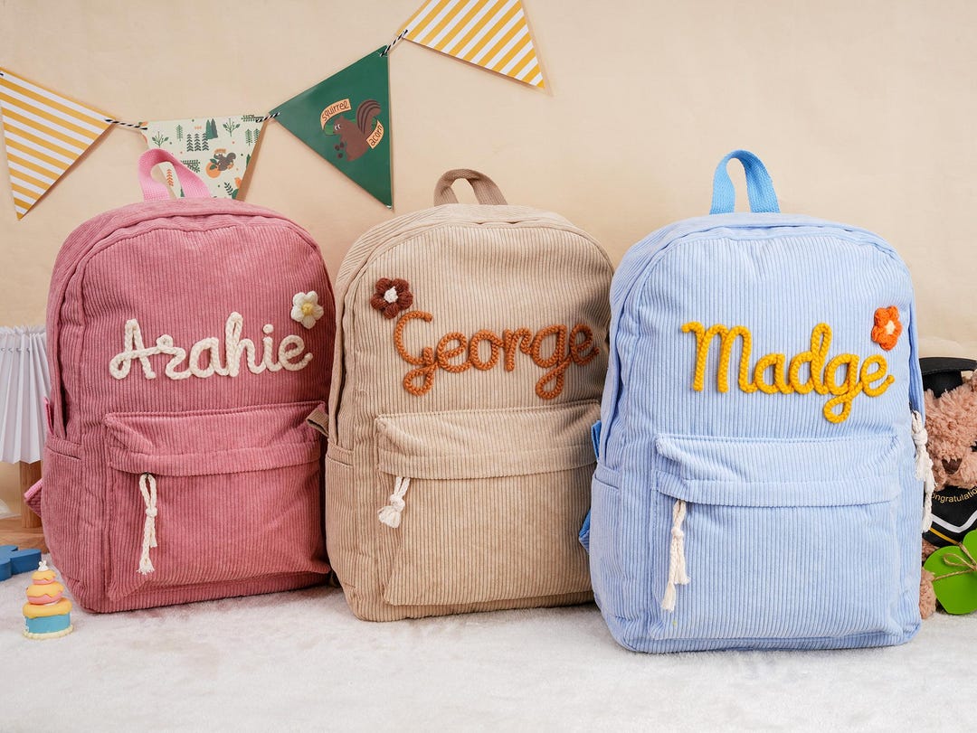 Personalized Corduroy Kids Backpack, Embroidered Name School Bag - Etsy