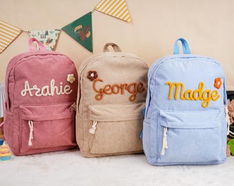 Personalized Corduroy Kids Backpack, Embroidered Name School Bag