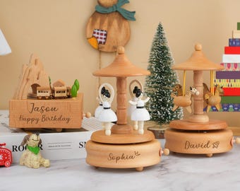 Boîte à musique en bois personnalisée : cadeaux d'anniversaire de bébé personnalisés, cadeau souvenir pour enfants