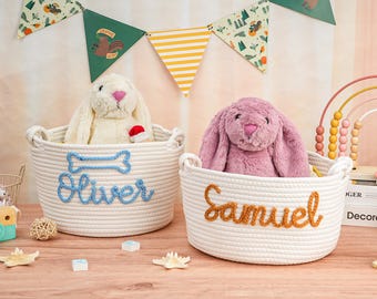 Personalized Name Basket: Custom Baby Shower Gift, Handmade Rope Toys Basket, Newborn Gifts
