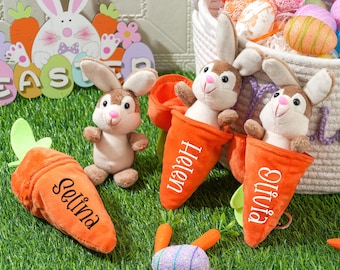 Personalized Easter Bunny Rabbit: Reversible Carrot Toy Keychain, Custom Stuffed Animal, Easter Gifts