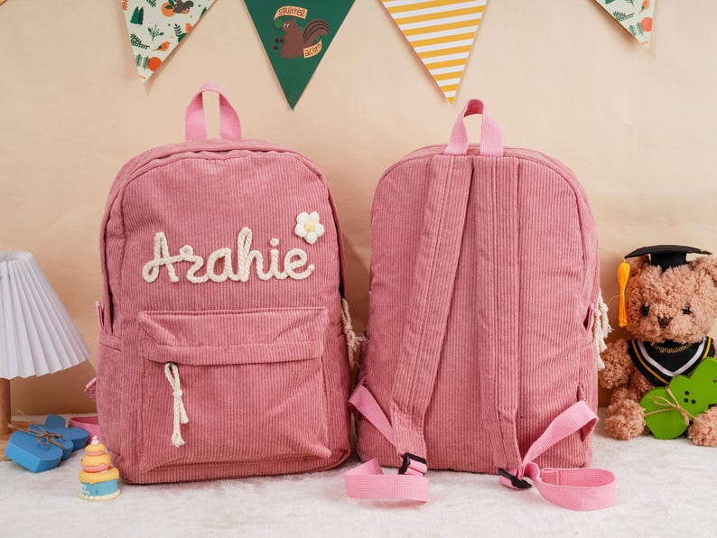 Personalized Corduroy Kids Backpack, Embroidered Name School Bag - Etsy
