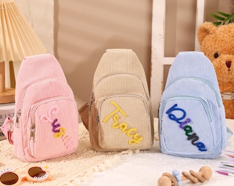Personalized Corduroy Toddler Sling Bag, Custom Name Purse, Kid Waist Pack, Gift for Kids