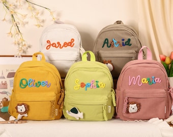 Gepersonaliseerde peuterrugzak, kinderschooltas, terug naar school-cadeaus, aangepaste corduroy borduurrugzakken