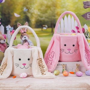 Gestickter Osterkorb, personalisierter Plüsch-Ostern-Korb, benutzerdefinierter Plüsch-Häschen-Korb, Ostergeschenk für Kinder, Mädchen, Jungen, Osterdekor