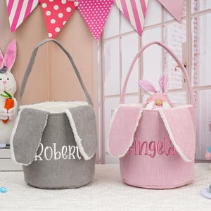 Personalisierter Osterkorb, bestickter Kinder-Kaninchenkorb, Cord-Ostern-Korb, personalisierte Ostertasche mit Namen, Ostergeschenk für Kinder Jungen Mädchen