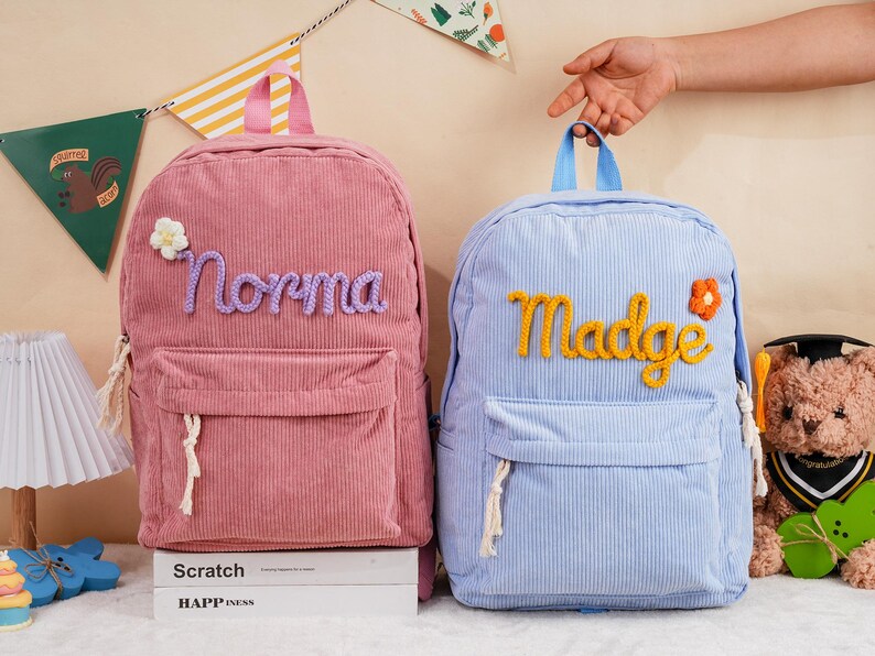 Personalized Corduroy Kids Backpack, Embroidered Name School Bag - Etsy