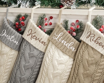 Embroidered Family Christmas Stockings - Personalized Cotton Holiday Decor