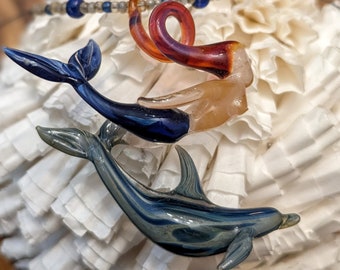 Glass Mermaid and Dolphin Necklace