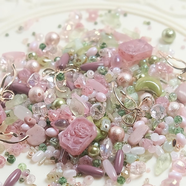 Vintage Rose Bead Soup Mix V9.0 DIY Jewellery, Glass Gemstone Pearls #86
