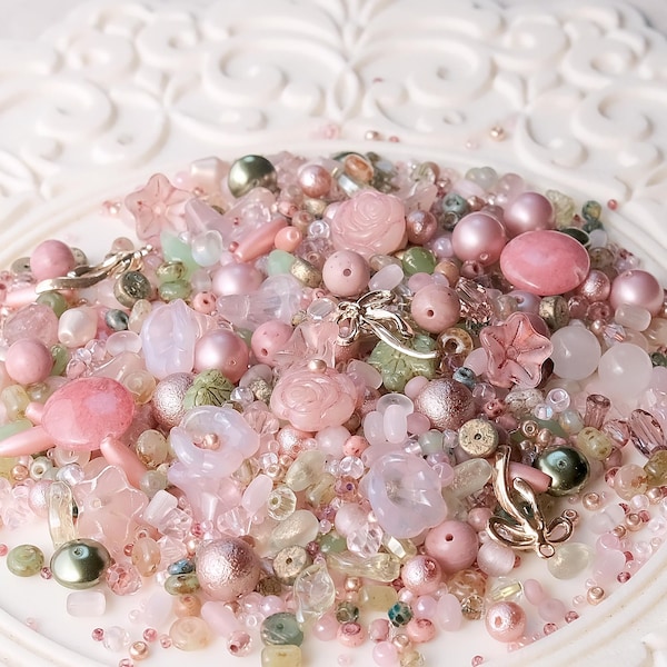Vintage Rose Bead Soup Mix V13.0 DIY Jewellery, Glass Gemstone Pearls #86