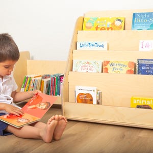 Wooden Montessori Bookshelf for Toddlers – Toy Storage and Kids Bookcase with Free Shipping Front-Facing book shelf for children