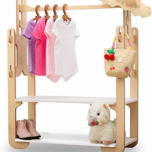 Montessori Wardrobe Set,Kids Clothing Rack, Montessori Wardrobe, Toy + Clothing Storage, Minimalist and modern Clothes Display for toddlers