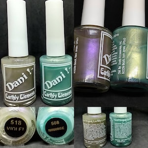 Vintage Nail Polish NEW by Dani! Earthly Elements 518 Violet 508 Turquoise white cap lid topper