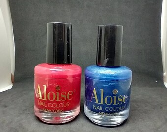 Vintage Nail Polish used Aloise Nail Colour red creme blue shimmer