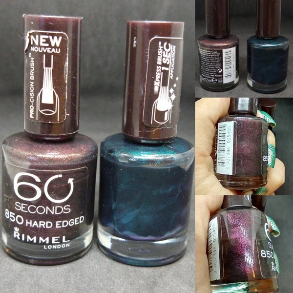 Vintage Nail Polish used Rimmel 60 second 850 Hard Edged teal green 615 Night Before