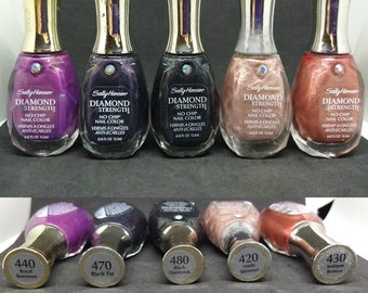 Vintage Nail Polish used Sally Hansen Diamond Strength faceted bottle 440 470 480 420 430 215 260 370 150 glass slipper