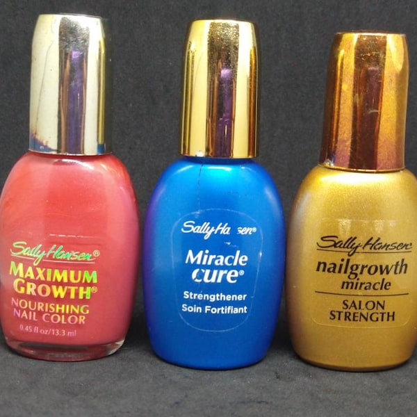 Vintage Nail Polish used Sally Hansen NailGrowth Miracle cure 380 forbidden fudge 180 profound pink 240 Sweet Sunrise salon strength