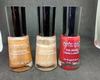 Vintage Finger Nail Polish Cutie Girl peach shimmer red creme peach microglitter