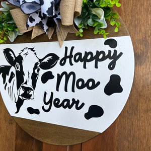 Unique Cow Lover Happy New Year Cow Door Front Door Wreath Sign. Moo ...