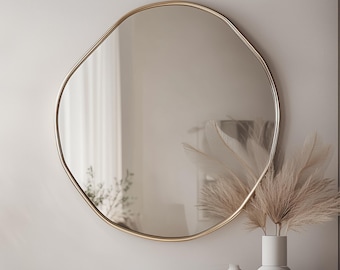 Asymmetrical Scalloped Wall Mirror – Irregular Wavy Edge Modern Decorative Mirror for Bathroom, Entryway, Living Room Decor