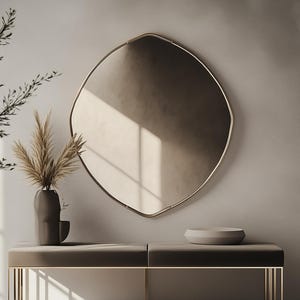 Asymmetrical Mirror Circular Scalloped Glam Wall Mirror, Powder Room Mirror, Gold Round Mirror for Bathroom Wall Decor Gift