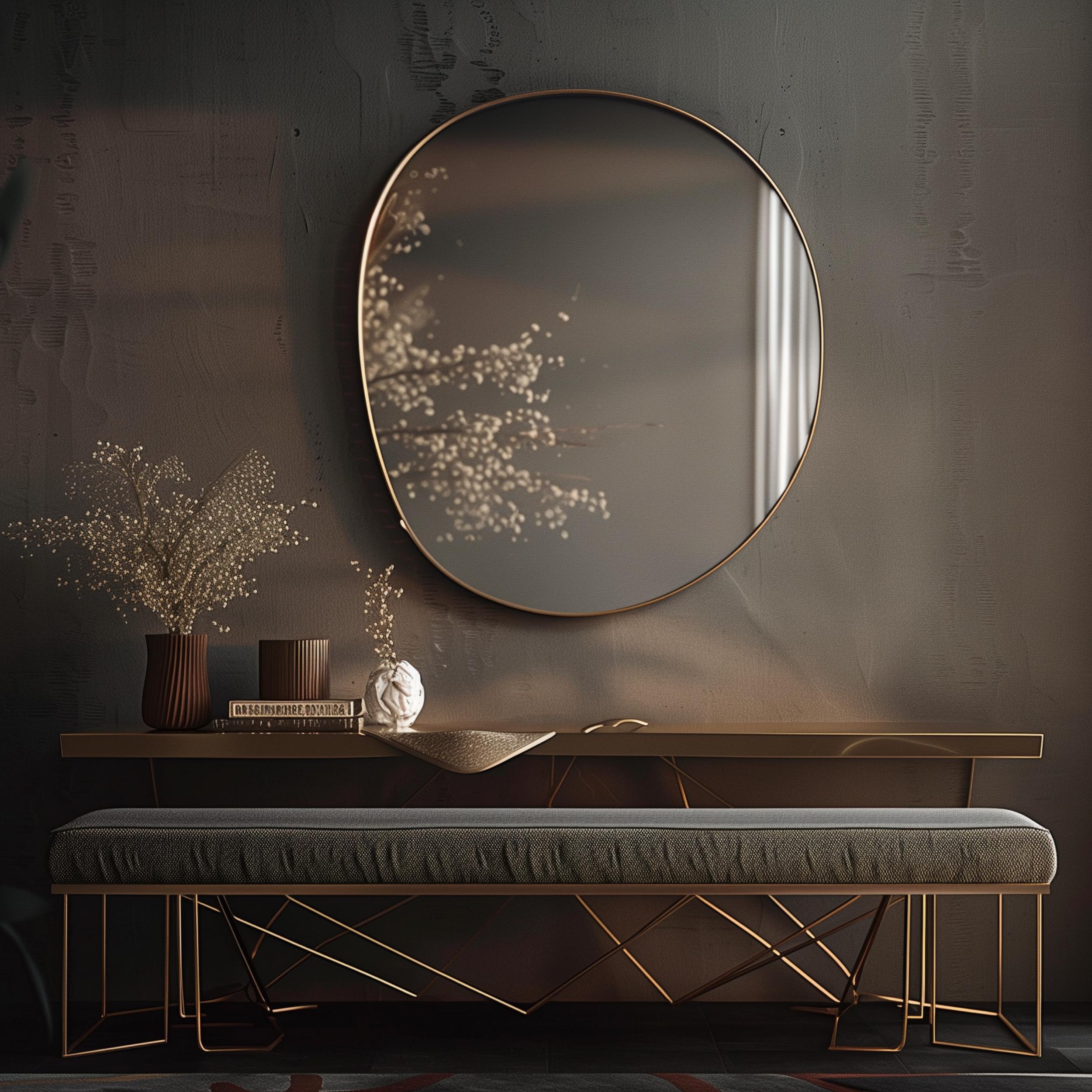 Luxury Oval Wall Mirror with Thin Gold Frame for Entryway or Bedroom, Elegant Modern Accent Mirror for Glamorous Interior Styling