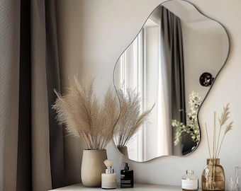 Asymmetrical Mirror, Unique Irregular Wall Mirror, Modern Aesthetic Wavy Mirror, Abstract Vanity Mirror for Bathroom Bedroom Living Room
